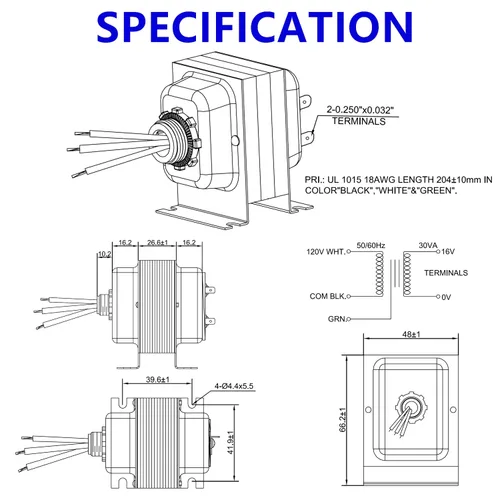 Miniatura 5 de BOJACK Transformador de timbre 16V 30VA Fuente de alimentación AC Termostato 16 Voltios 30VA Adaptador de corriente Compatible con timbre Ring Video
