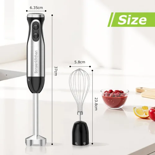 Miniatura 7 de Bonsenkitchen Batidora de mano de inmersión con batidor, 20 velocidades y modo turbo, batidora de mano de 500 W, batidora de mano de acero