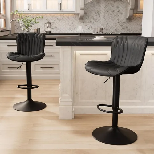 Miniatura 16 de YOUNIKE Juego de 2 taburetes de bar marrones modernos giratorios de altura de mostrador con respaldo alto ajustable para cocina, taburetes de bar