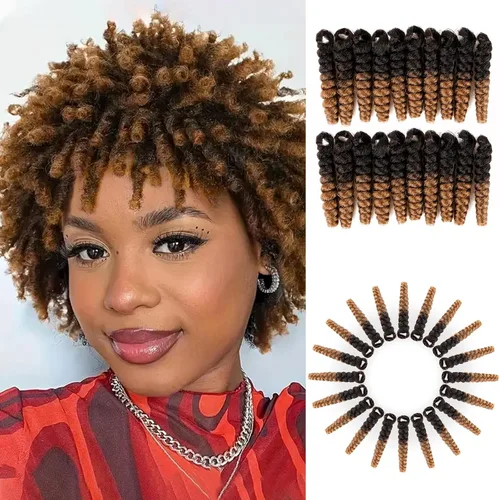 Miniatura 15 de BECUS Extensiones de cabello corto y rizado con trenzas de ganchillo para mujeres negras, paquete de 3 extensiones de cabello rizado de 10 pulgadas