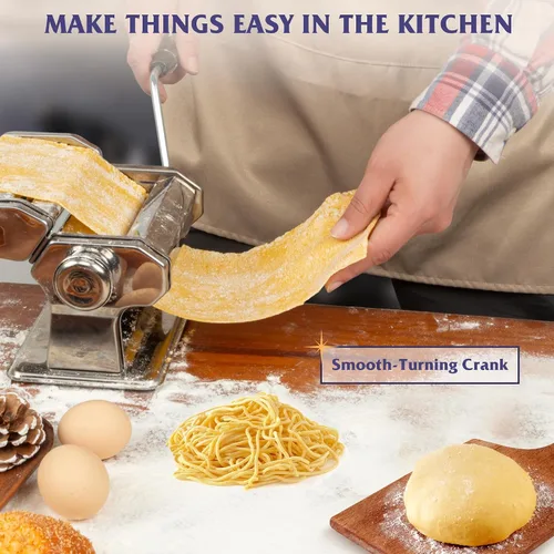 Miniatura 3 de Juego de máquina para hacer pasta con estante de secado de pasta, máquina para hacer fideos, 9 ajustes de grosor ajustables, regalos para ella
