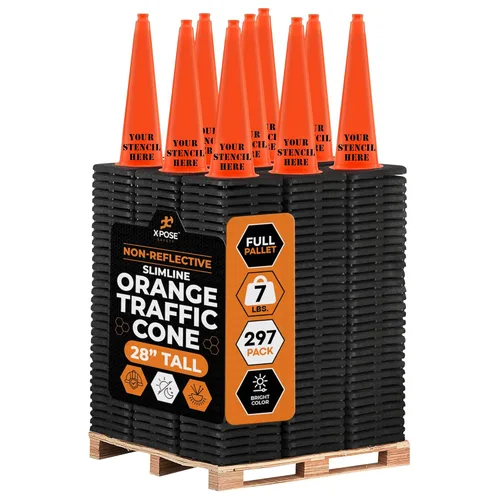 Miniatura 35 de Xpose Safety Cono de tráfico verde lima de 28 pulgadas, paquete de 4, cono de seguridad de PVC de alta calidad para estacionamiento, precaución