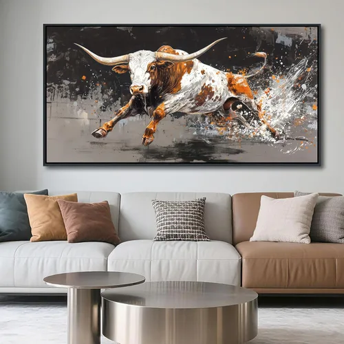 Miniatura 23 de AJAZIKO Arte de Pared de Vaca de las Tierras Altas - Decoración de Pared de Granja y Campo Rústico, Cuadros Grandes en Lienzo para Sala de Estar