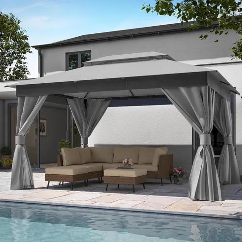 Miniatura 35 de LAUSAINT HOME 8'x8' Outdoor Gazebo, Metal Frame Heavy Duty Patio Canopy Tent Shelter with Double Roofs, Mosquito Nettings and Privacy Screens for