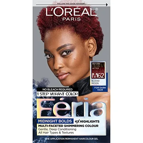 L'Oreal Paris Feria Midnight Bold - Tinte permanente multifacético para el cabello, kit de tinte de un solo paso para cabello oscuro, no requiere
