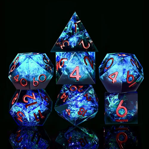 Miniatura 3 de AUSTOR Juego de dados DND de 7 dados, dados poliédricos de borde afilado hechos a mano para juegos de mesa de Calabozos y Dragones RPG MTG
