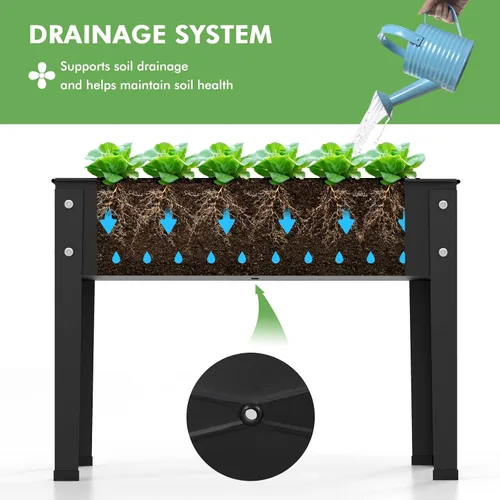 Miniatura 4 de HAPPYGRILL Cama de jardín elevada, maceta elevada de 18 pulgadas con patas, orificio de drenaje, diseño de dobladillo, caja de jardín de metal