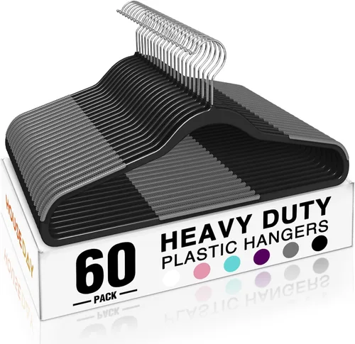 Miniatura 18 de HOUSE DAY - Ganchos de plástico resistentes de 60 unidades, ganchos antideslizantes para ropa con almohadillas de goma y gancho de 360° - Delgados