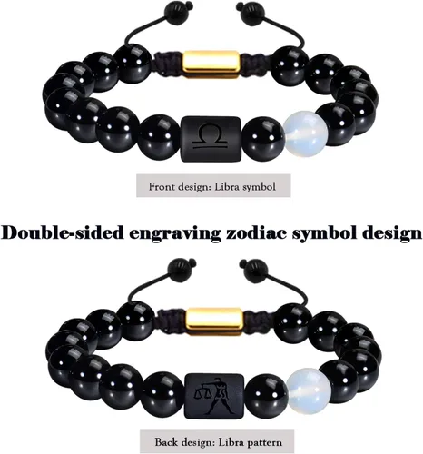Miniatura 2 de VLINRAS - Pulsera de signo del zodiaco, para hombre y mujer, de 0.315 y 0.394 pulgadas, ónice negro natural, signo de estrella, constelación