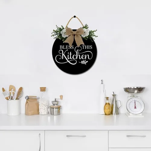 Miniatura 5 de Decoración de pared de cocina Bless This Kitchen Decoración de pared rústica de madera divertida para puerta de cocina para decoración de pared