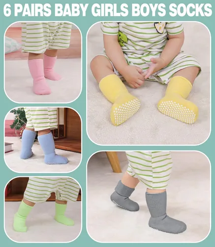 Miniatura 2 de MQELONG Calcetines tobilleros antideslizantes para bebé, con calcetines antideslizantes para bebés, niños y niñas, 6 pares