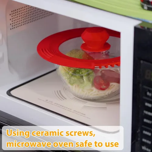 Miniatura 5 de Tapa de filtro templado para ollas de sopa de pasta, tapa universal con borde de silicona resistente al calor, 10-12 pulgadas, color gris claro