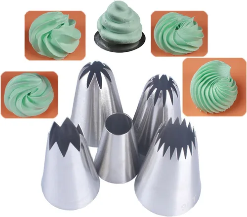 Miniatura 6 de Juego de Boquillas para Glaseado, 3 Boquillas Grandes de Decoración de Acero Inoxidable, Boquillas DIY para Flores de Rosa de Crema, Boquillas
