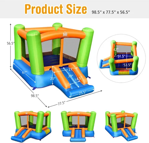 Miniatura 4 de Costzon Casa inflable de rebote para niños pequeños para fiestas en interiores y exteriores, diversión familiar con tobogán, tela Oxford, mini casa