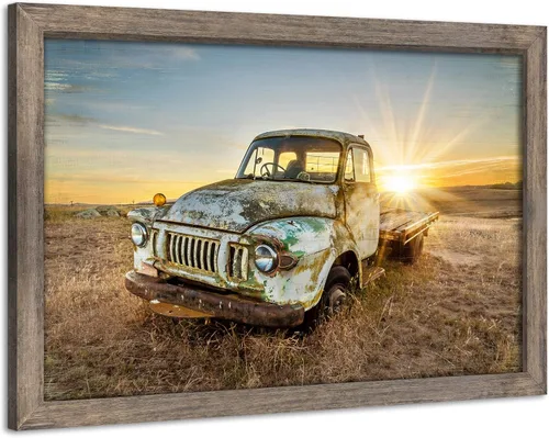 Miniatura 10 de Lienzo decorativo para pared de automóvil oxidado: cuadros de camiones viejos impresos en lienzo para dormitorio