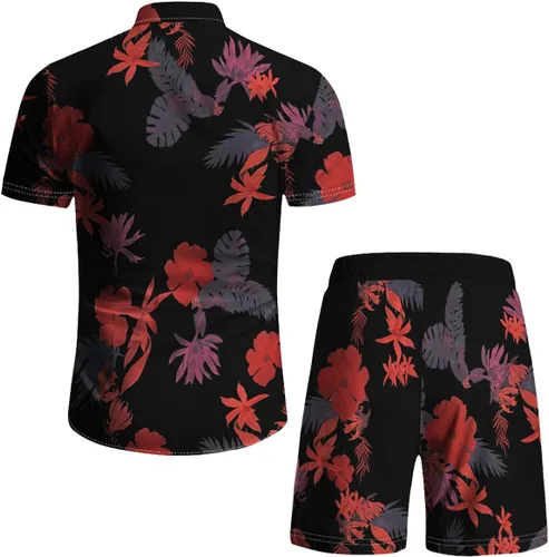 Miniatura 12 de RPOVIG Conjunto de playa a juego con camisas y pantalones cortos para hombre, ropa floral hawaiana para festival, conjuntos de 2 piezas con sombrero