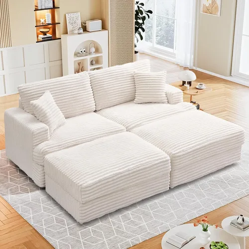Miniatura 7 de Sofá de pana moderno de 79.3 pulgadas, sofá biplaza de pana con 4 almohadas y reposabrazos anchos, cómodo sofá tapizado de 2 plazas para sala