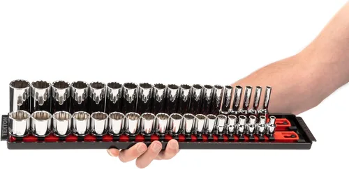 Miniatura 7 de TEKTON Juego de llaves de vaso de 12 puntos poco profundas y profundas de 3/8 pulgadas con rieles y bandejas, 68 piezas