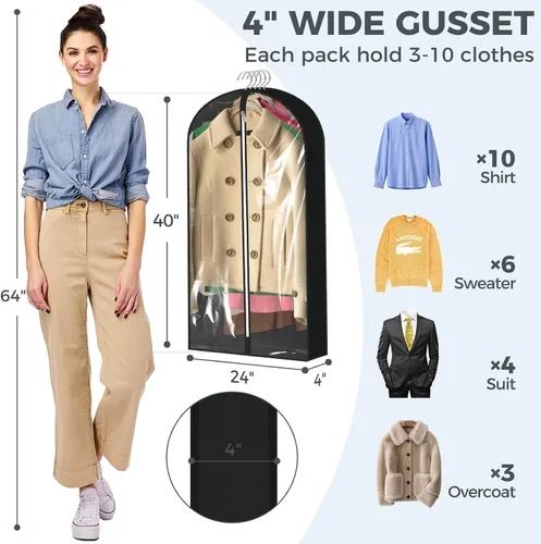 Miniatura 17 de 6 bolsas de ropa de 40 pulgadas para colgar ropa, bolsas transparentes para almacenamiento de ropa, bolsas de ropa para fundas de viaje