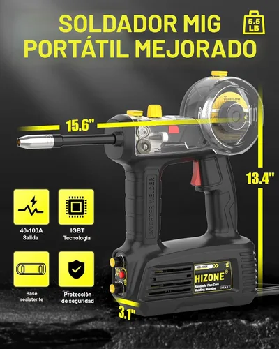 Miniatura 6 de Máquina de soldadura MIG de mano 110V, HIZONE 100A Flux Core Máquina de soldadura portátil, equipo de soldadura de alimentación de alambre inversor