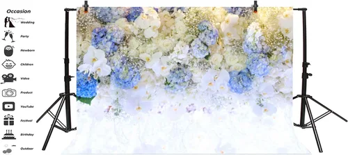 Miniatura 3 de AOFOTO Hermoso fondo de flores blancas y azules de 5 x 3 pies para fotografía de boda, damas, fiesta de té, niñas, amantes de los retratos, telón