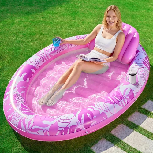 Miniatura 11 de Sloosh Flotador inflable para piscina, flotador ovalado de 70 x 50 pulgadas para adultos, flotadores de balsa para piscina, tumbona personal