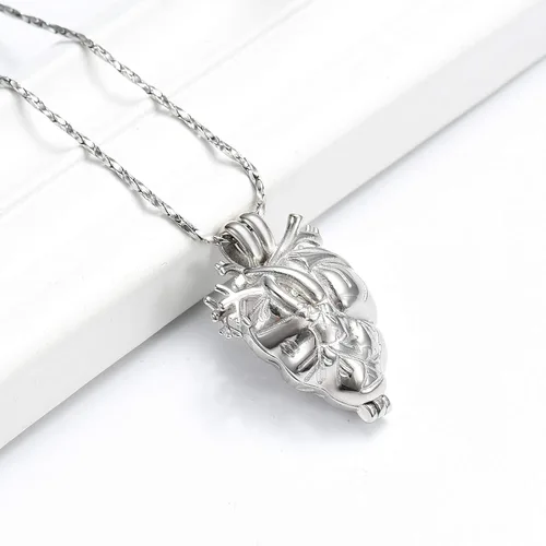 Miniatura 46 de Imrsanl Collar con colgante de joyería de cremación para cenizas – Collar anatómico de urna de corazón para cenizas – Medallones conmemorativos