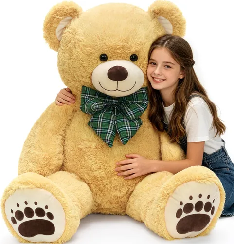 Oso de peluche gigante de 4 pies, color marrón Lifesize Jumbo animal de peluche suave con pajarita y vientre grande para niños y niñas, oso