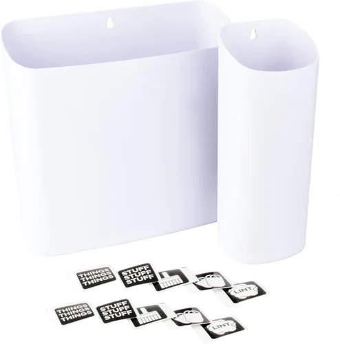 Miniatura 13 de JS Jackson Supplies Pequeño cubo de pelusa blanco con parte trasera magnética, cubo de basura de perfil delgado para lavandería y cocina, montaje
