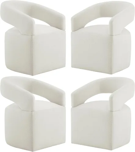 Miniatura 26 de KISLOT Juego de 1 sillas de comedor tapizadas, modernas sillas de comedor con ruedas ocultas, sillas de cocina con brazo con tela de aspecto