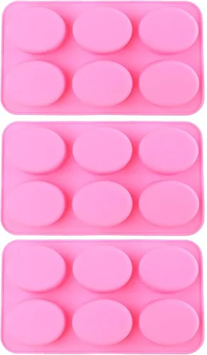 KINJOEK 3 paquetes de 18 moldes de jabón de silicona ovalados de cavidad, moldes de silicona rosa para hacer jabón a granel, moldes para hornear