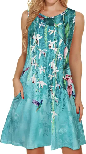Miniatura 30 de elescat Vestidos de verano para mujer 2025, vestido casual de playa sin mangas con estampado floral, tipo camiseta, suelto y con bolsillos