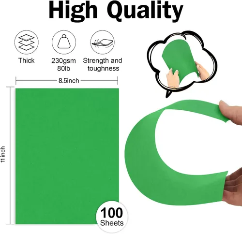 Miniatura 2 de 100 hojas de cartulina verde de 8.5 x 11 pulgadas, papel de impresora grueso Goefun de 80 libras para tarjetas de Navidad, invitaciones