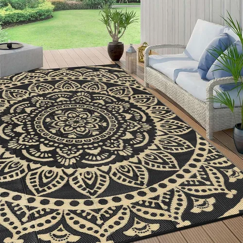 Miniatura 21 de Bsmathom Alfombra impermeable para exterior de 6'x9' reversible de pajita de plástico estilo boho para patio, terraza, camping, alfombras, portátil