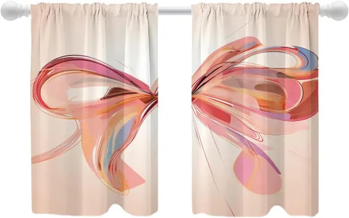 Miniatura 12 de Shrahala Floral Abstract Design Blackout Curtain Tiers, Minimalist Flower Illustration Kitchen Valance Light Blocking Tier Drapes with Rod Pocket, 2