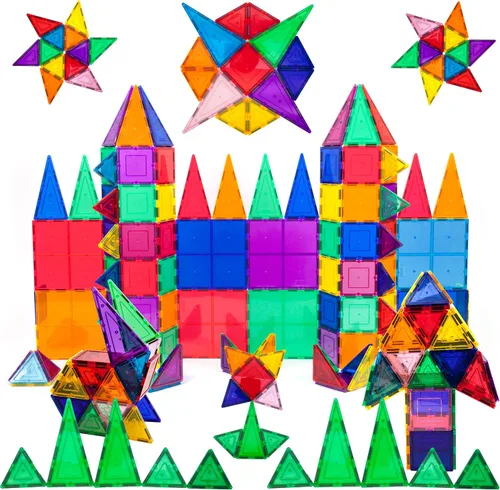 Miniatura 6 de PicassoTiles Paquete de 100 azulejos magnéticos + 40 piezas de clip para ventanas y puertas: STEAM juego educativo para juegos de construcción