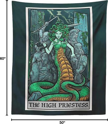 Miniatura 10 de Tapiz de cartas del tarot de la alta sacerdotisa - Medusa - mitología griega decoración del hogar para colgar en la pared (60 x 50 pulgadas)