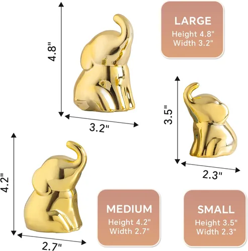 Miniatura 2 de Juego de 3 bonitas estatuas de elefante dorado, pequeños detalles decorativos para estantes, sala de estar y dormitorio, regalos para amante