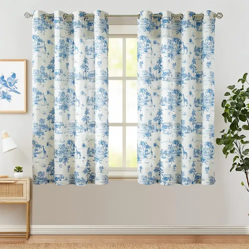Miniatura 16 de Jinchan Cortinas de lino para sala de estar de 63 pulgadas de largo, con estampado de hojas tropicales, cortinas botánicas de lino estilo rústico