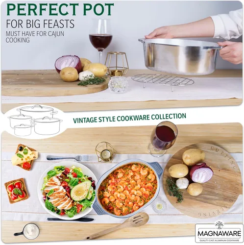 Miniatura 6 de MAGNAWARE Horno holandés ovalado de aluminio fundido con tapa, sartén resistente de 5 cuartos de galón con estante y cubierta de silicona con asas