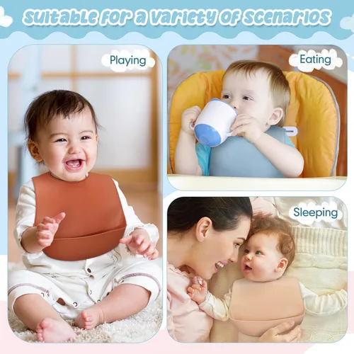 Miniatura 6 de Mepase Baberos de silicona impermeables Baberos de silicona suaves ajustables para alimentación de bebés unisex suministros de alimentación