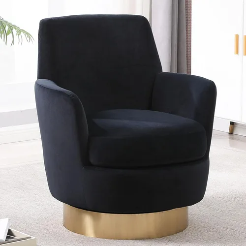 Miniatura 7 de LUCKHAO Silla giratoria de barril, de acento, giratoria, redonda, moderna, tapizada en terciopelo con respaldo alto, sillón de sofá individual, gira