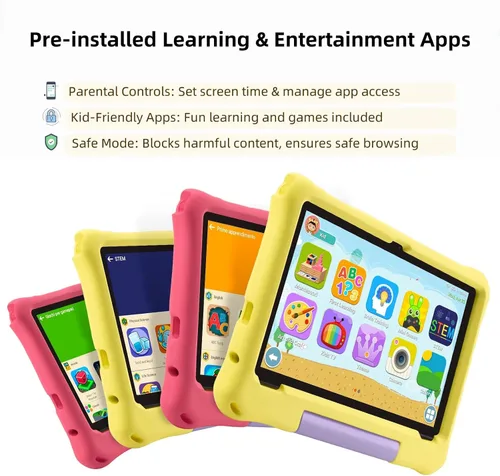 Miniatura 3 de Tabletas Android 15 – Tableta para niños de 10 pulgadas con funda, Octa-Core, 8 GB+64 GB de almacenamiento (expandible a 1 TB), cámara dual, S1-Rojo