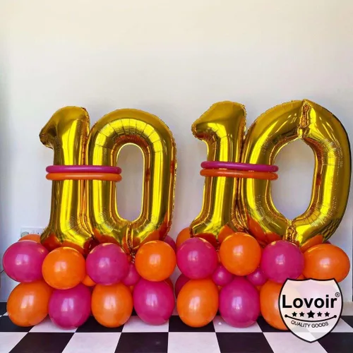 Miniatura 3 de Lovoir Globo dorado de 40 pulgadas, 10 dígitos gigantes, de papel de aluminio de Mylar para helio de 10º cumpleaños, decoración de celebración, oro