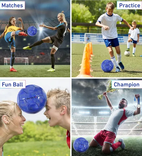 Miniatura 3 de Balón de fútbol premium para niños y niñas, balón oficial de partido con patrón hex arcoíris reflectante, duradero, para interiores, exteriores, Azul