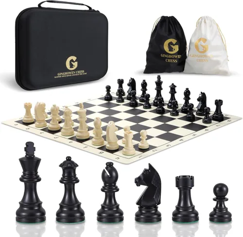 Juego de ajedrez – Juego de tablero de ajedrez de silicona de 20 pulgadas, piezas ponderadas de altura King de 3.86 pulgadas con 2 reinas