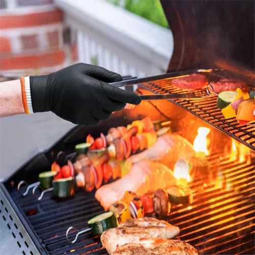 Miniatura 3 de Guantes ANBOSON para Barbacoa Desechables Resistente al Calor para Parrilla - 100 Guantes de Nitrilo + 4 Forros Reutilizables de Algodón