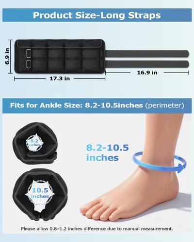 Miniatura 6 de Pesas de tobillo ajustables de 1-3/4/5/6/8/10/12/15/20 libras, par con peso extraíble para correr, gimnasia, aeróbic, terapia física negro
