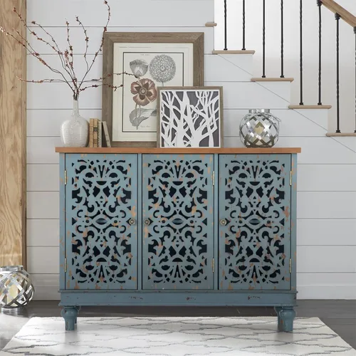 Miniatura 17 de Sophia & William - Armario pequeño de acento con puerta única, mesa auxiliar lateral de 31.5" de altura, mesita de noche desgastada con puerta Azul