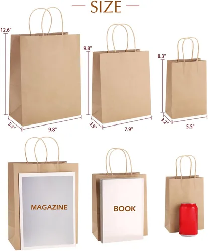 Miniatura 2 de Kslong Paquete de 105 bolsas de regalo de estraza marrón con asas, bolsas de compras de papel kraft liso natural a granel para negocios minoristas